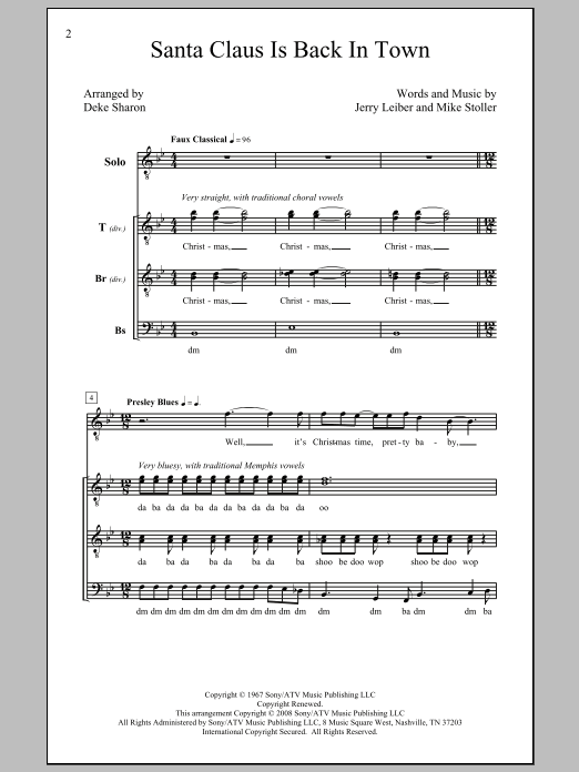 Learn to play Deke Sharon Santa Claus Is Back In Town sheet music for TTBB Choir in minutes. Price: 3.9900$ Deke Sharon Santa Claus Is Back In Town sheet music notes and chords arranged for TTBB Choir