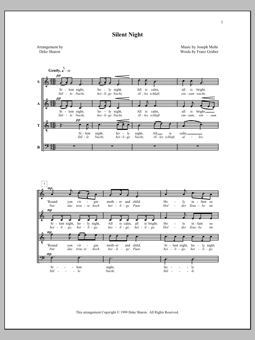 Deke Sharon Silent Night sheet music notes and chords. Download Printable PDF.