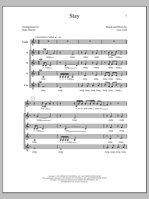 Deke Sharon Stay sheet music notes and chords. Download Printable PDF.