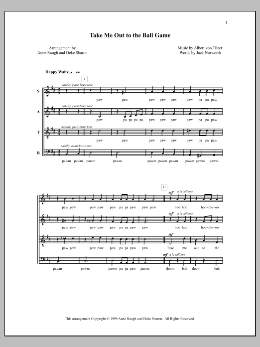 Learn to play Deke Sharon Take Me Out To The Ball Game sheet music for SATB Choir in minutes. Price: 3.9900$ Deke Sharon Take Me Out To The Ball Game sheet music notes and chords arranged for SATB Choir
