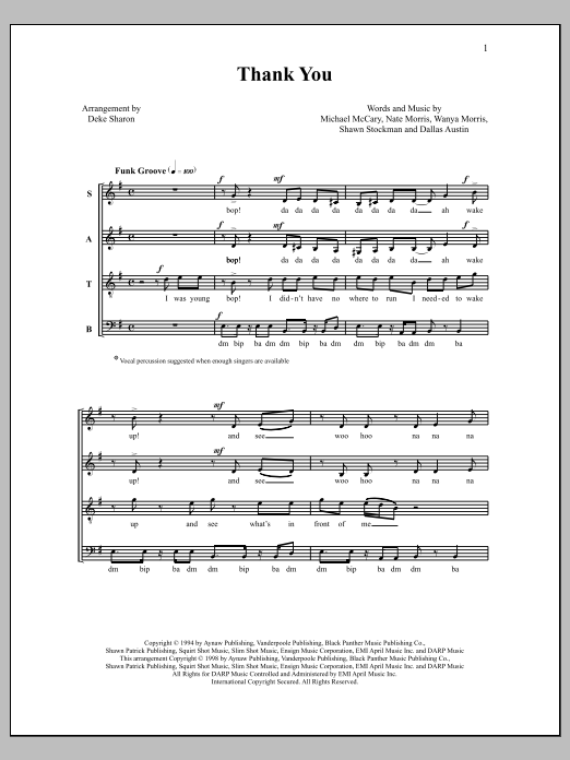 Deke Sharon Thank You sheet music notes and chords. Download Printable PDF.