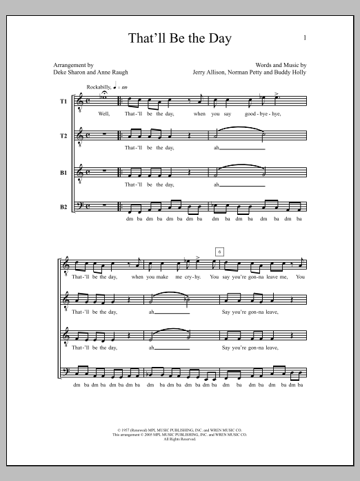 Learn to play Deke Sharon That'll Be The Day sheet music for TTBB Choir in minutes. Price: 3.9900$ Deke Sharon That'll Be The Day sheet music notes and chords arranged for TTBB Choir