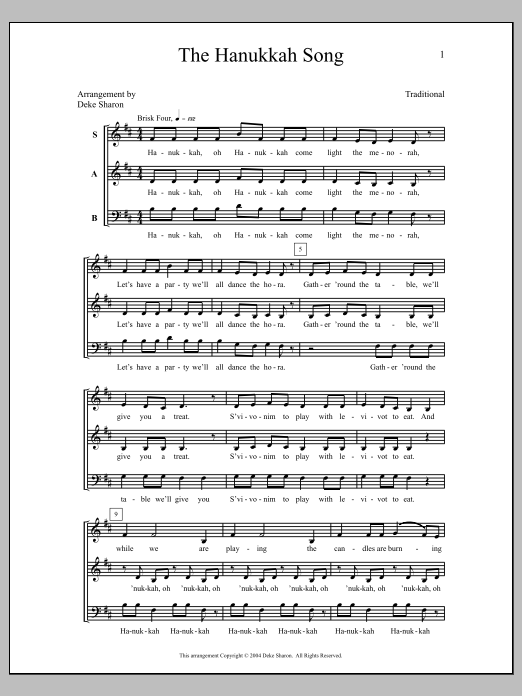 Deke Sharon The Hanukkah Song Sheet Music Pdf Notes Chords A Cappella Score Choir Download Printable Sku 334196