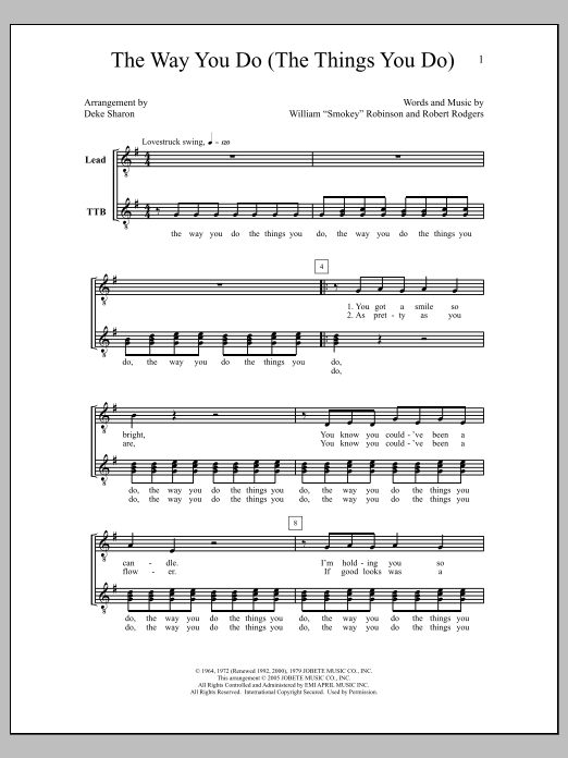 Learn to play Deke Sharon The Way You Do (The Things You Do) sheet music for TTB Choir in minutes. Price: 3.9900$ Deke Sharon The Way You Do (The Things You Do) sheet music notes and chords arranged for TTB Choir