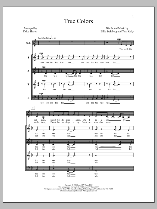 Learn to play Deke Sharon True Colors sheet music for SATB Choir in minutes. Price: 3.9900$ Deke Sharon True Colors sheet music notes and chords arranged for SATB Choir