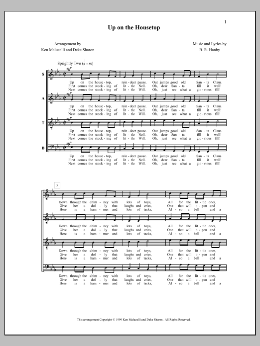 Learn to play Deke Sharon Up on the Housetop sheet music for SATB Choir in minutes. Price: 3.9900$ Deke Sharon Up on the Housetop sheet music notes and chords arranged for SATB Choir