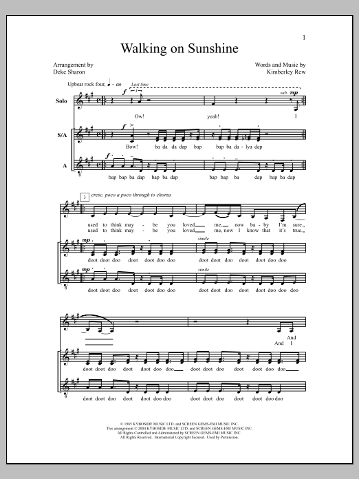 Deke Sharon Walking on Sunshine sheet music notes and chords. Download Printable PDF.