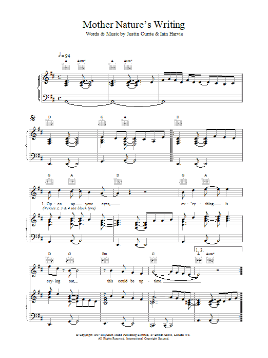 Del Amitri Mother Nature's Writing sheet music notes and chords. Download Printable PDF.