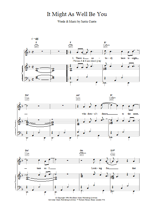Del Amitri It Might As Well Be You sheet music notes and chords. Download Printable PDF.