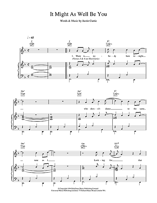 Del Amitri It Might As Well Be You sheet music notes and chords. Download Printable PDF.
