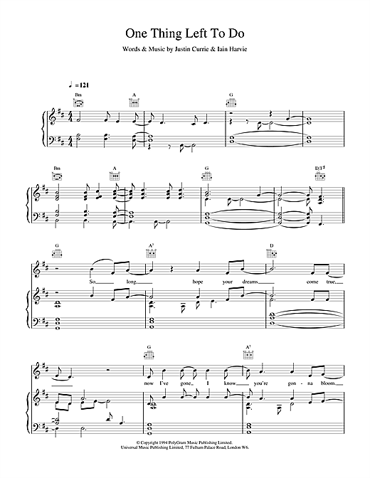 Del Amitri One Thing Left To Do sheet music notes and chords. Download Printable PDF.