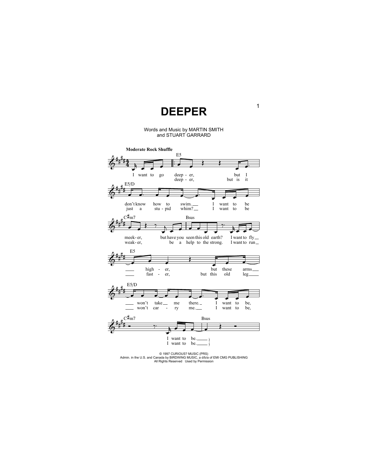 Delirious? Deeper sheet music notes and chords. Download Printable PDF.