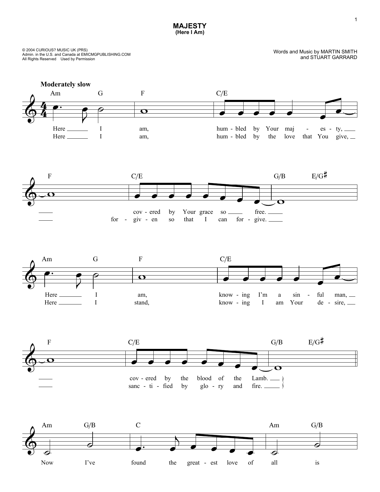 Delirious? Majesty (Here I Am) sheet music notes and chords. Download Printable PDF.