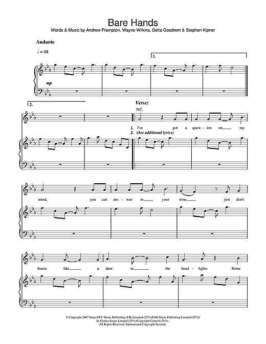 Delta Goodrem Bare Hands sheet music notes and chords. Download Printable PDF.