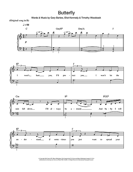 Delta Goodrem Butterfly sheet music notes and chords. Download Printable PDF.