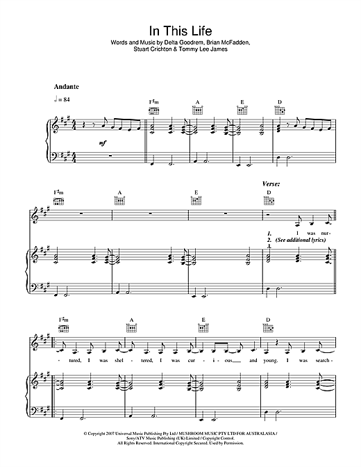 Learn to play Delta Goodrem In This Life sheet music for Easy Piano in minutes. Price: 6.9900$ Delta Goodrem In This Life sheet music notes and chords arranged for Easy Piano