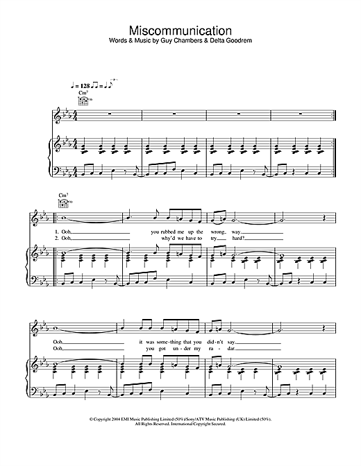 Delta Goodrem Miscommunication sheet music notes and chords. Download Printable PDF.