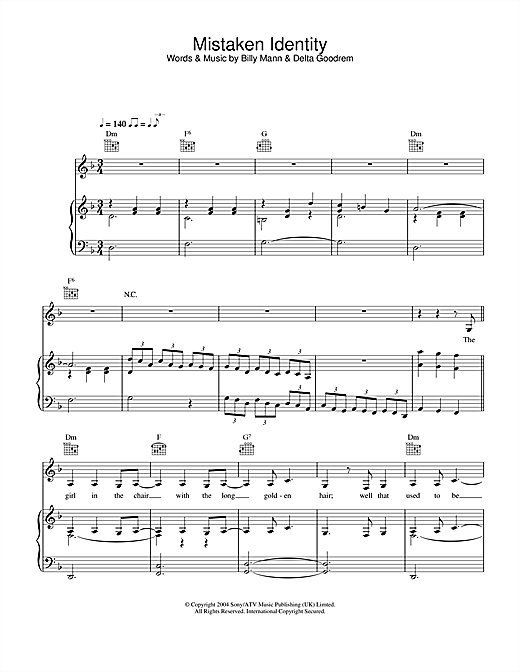 Delta Goodrem Mistaken Identity sheet music notes and chords. Download Printable PDF.