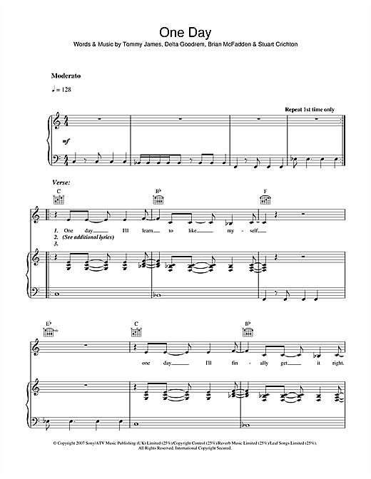 Delta Goodrem One Day sheet music notes and chords. Download Printable PDF.