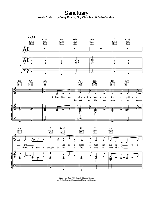 Delta Goodrem Sanctuary sheet music notes and chords. Download Printable PDF.