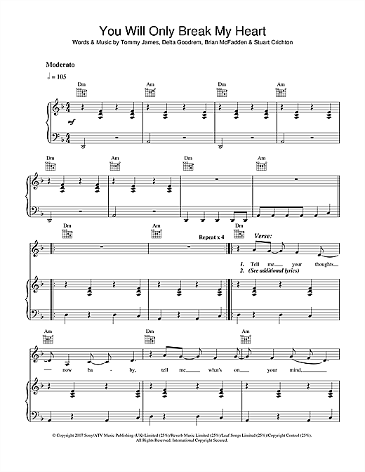 Delta Goodrem You Will Only Break My Heart sheet music notes and chords. Download Printable PDF.