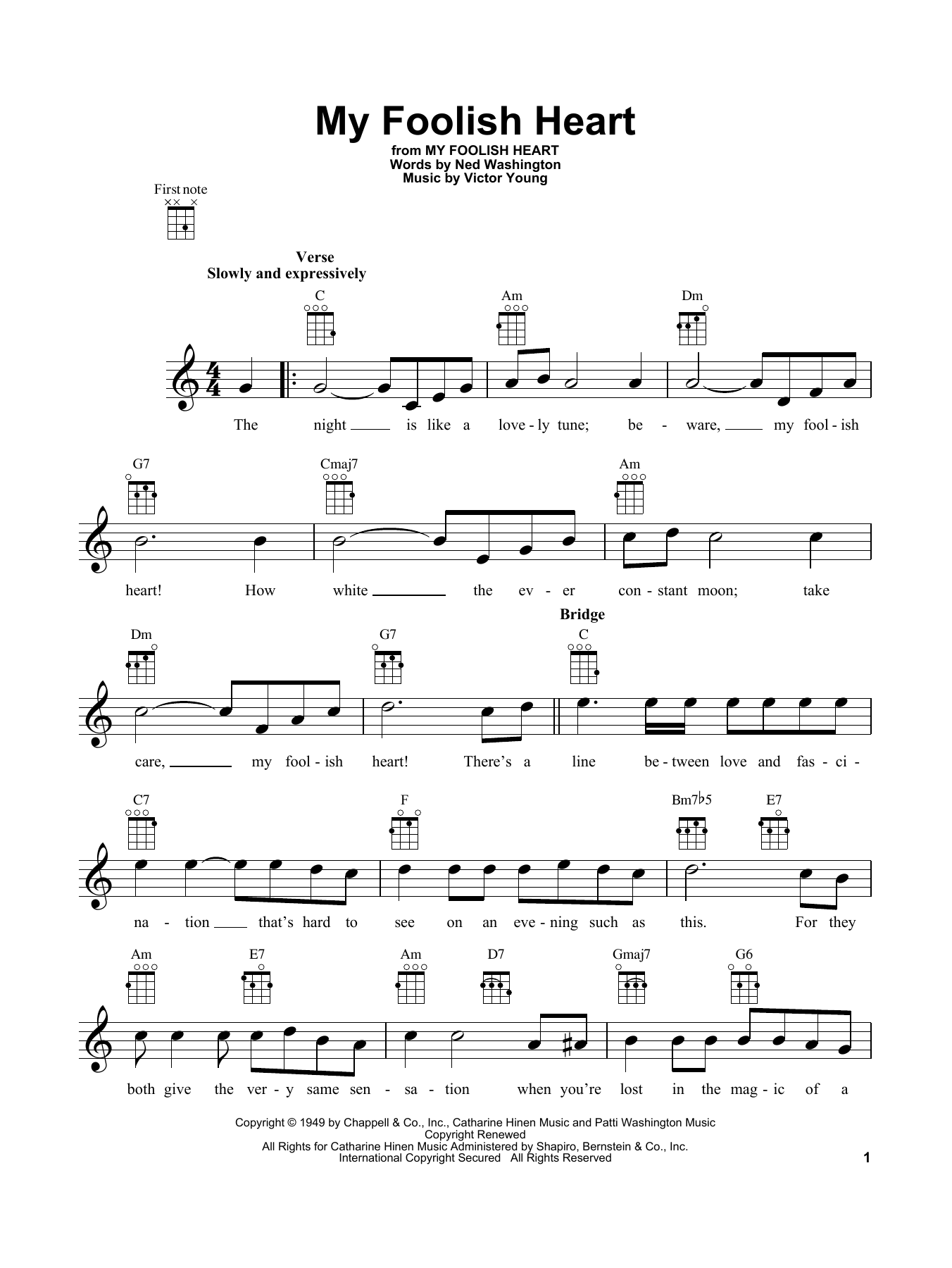 Demensions My Foolish Heart sheet music notes and chords. Download Printable PDF.