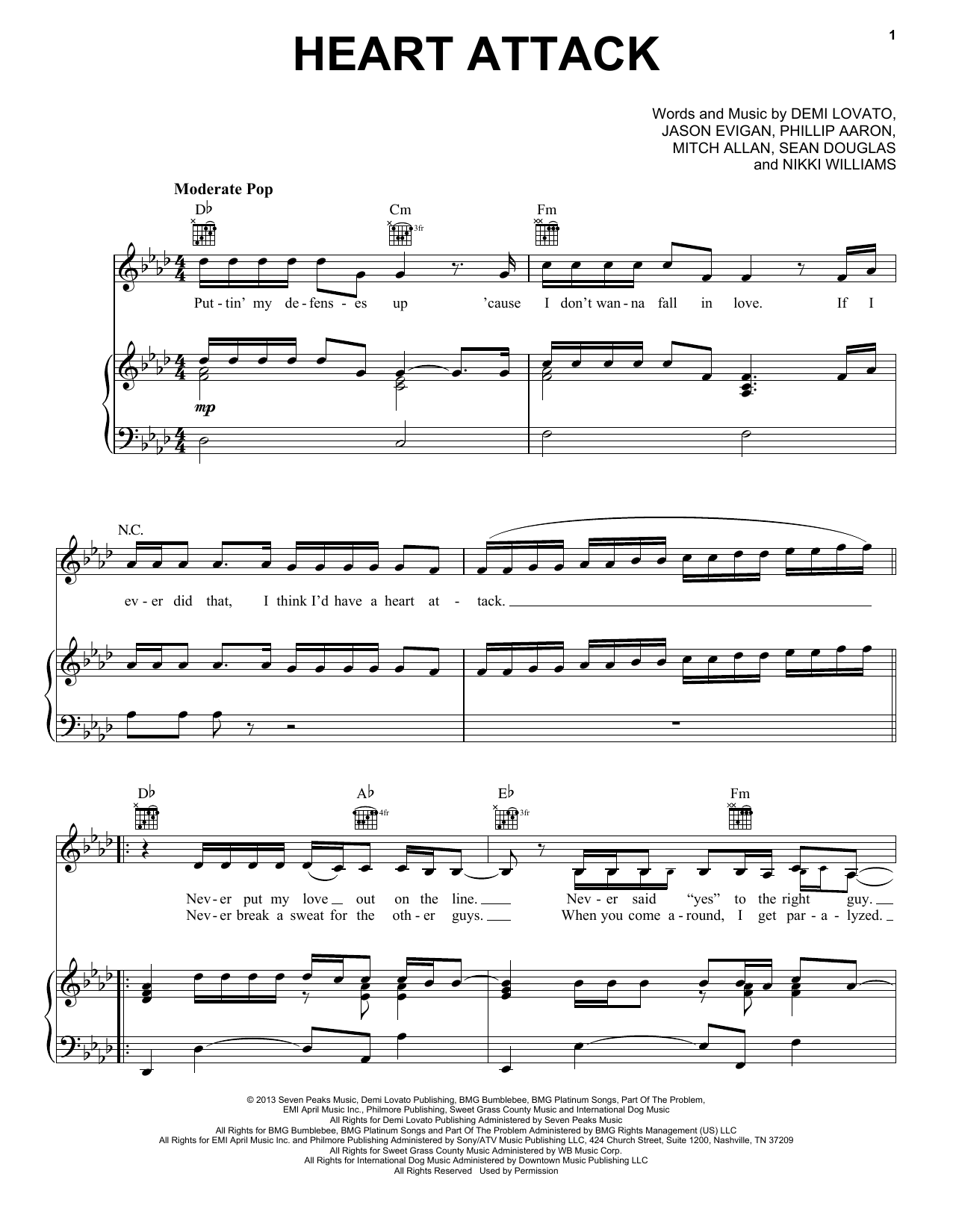 Demi Lovato Heart Attack sheet music notes and chords. Download Printable PDF.