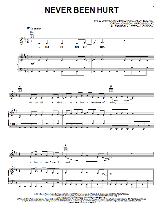 Demi Lovato Never Been Hurt sheet music notes and chords. Download Printable PDF.