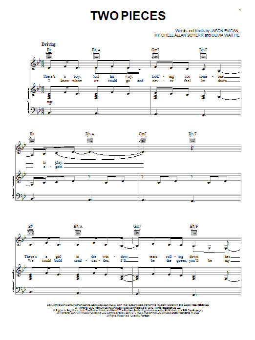 Demi Lovato Two Pieces sheet music notes and chords. Download Printable PDF.