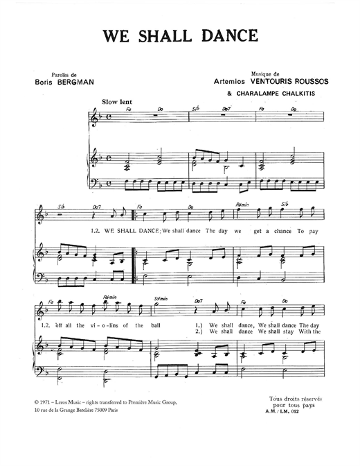 Demis Roussos We Shall Dance sheet music notes and chords. Download Printable PDF.