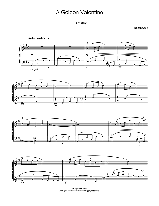 Learn to play Denes Agay A Golden Valentine (for Piano) sheet music for Piano Solo in minutes. Denes Agay A Golden Valentine (for Piano) sheet music notes and chords. Download Printable PDF.