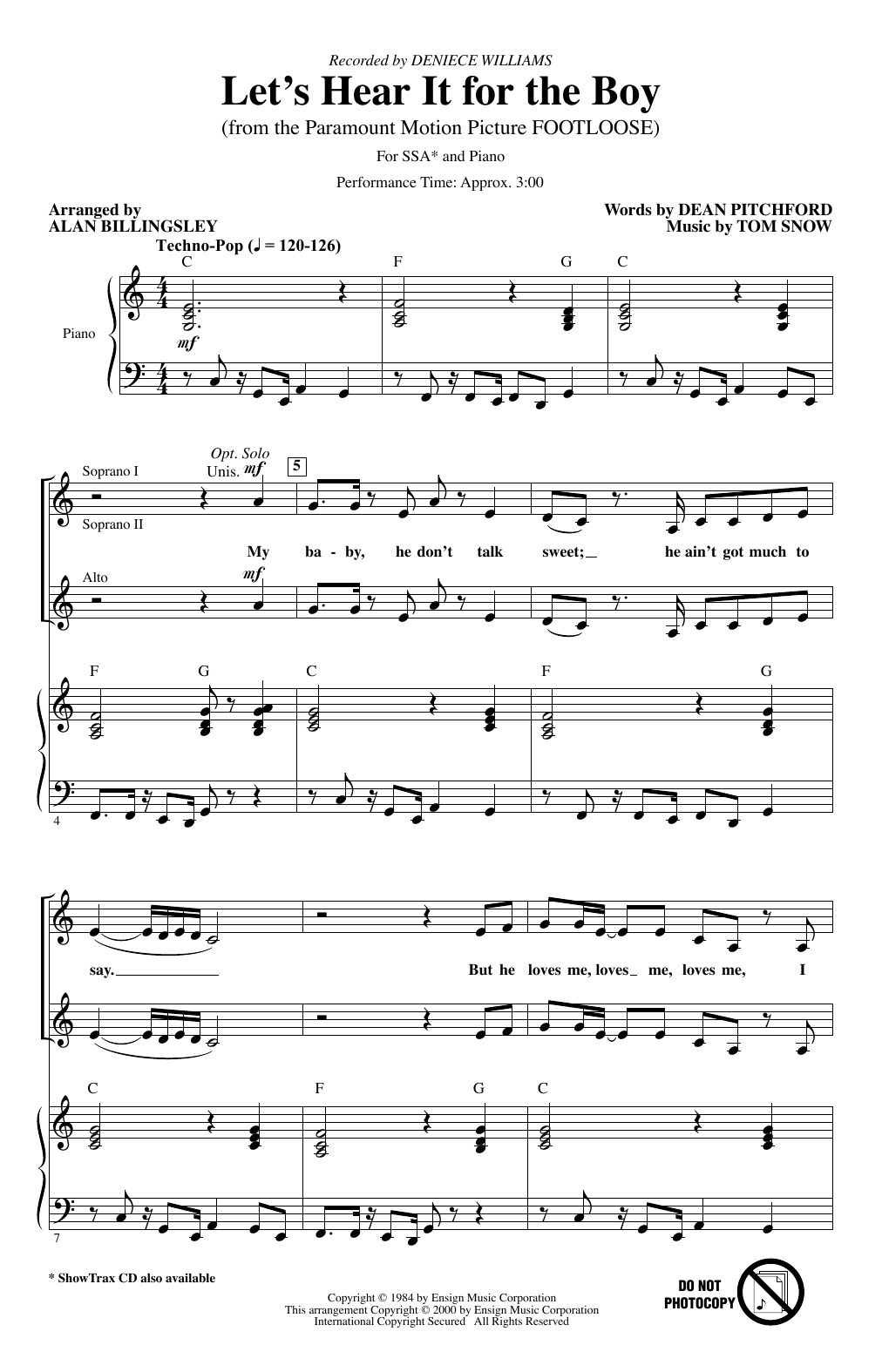 Deniece Williams Let S Hear It For The Boy From Footloose Arr Alan Billingsley Sheet Music Pdf Notes Chords Pop Score Ssa Choir Download Printable Sku 436738 Whispering in his ear my magic potion for love telling him i'm sincere and that there's nothing too good for us and i just got to be me, free, free whispering in his ear my magic potion for love telling him i'm sincere and. deniece williams let s hear it for the boy from footloose arr alan billingsley sheet music notes chords download printable ssa choir pdf score
