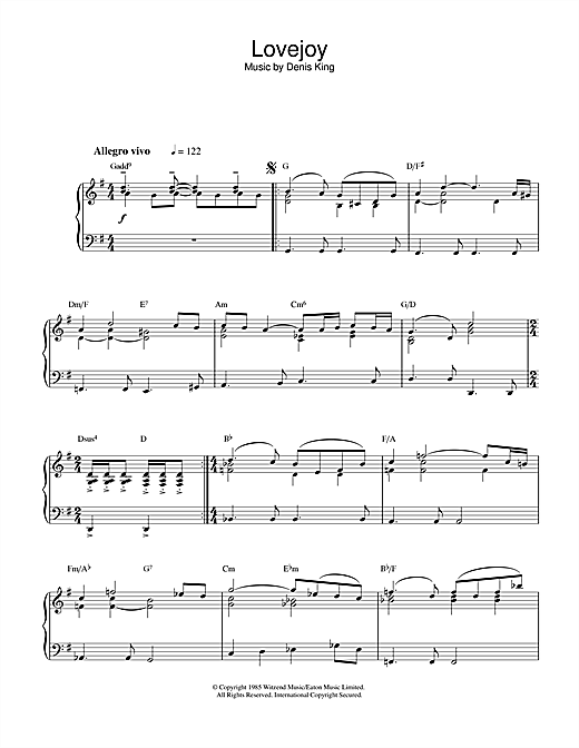 Denis King Theme from Lovejoy sheet music notes and chords. Download Printable PDF.