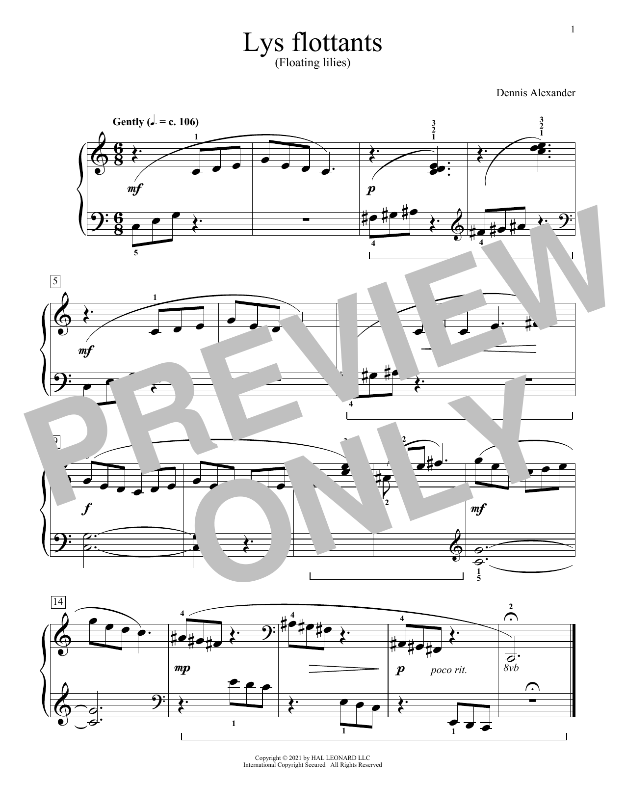 Learn to play Dennis Alexander Lys Flottants (Floating Lilies) sheet music for Educational Piano in minutes. Price: 6.9900$ Dennis Alexander Lys Flottants (Floating Lilies) sheet music notes and chords arranged for Educational Piano