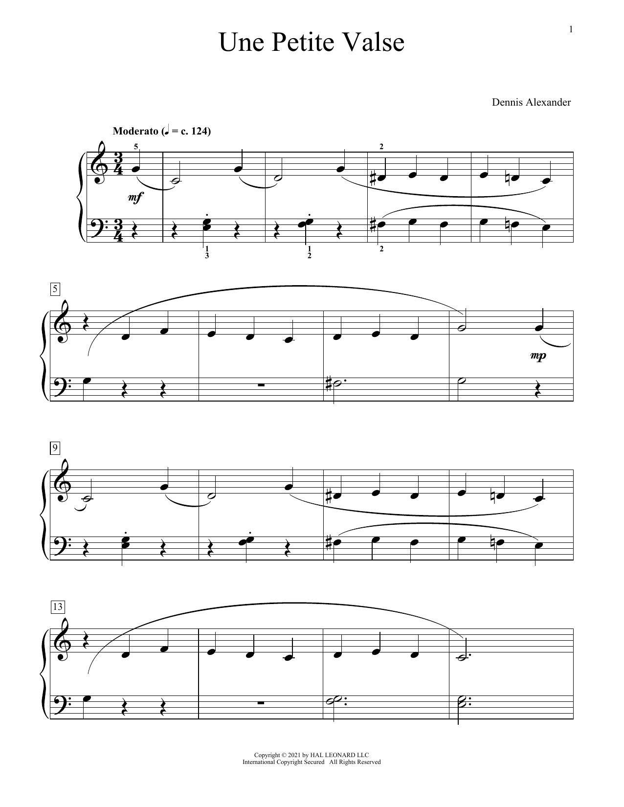 Dennis Alexander Une Petite Valse sheet music notes and chords. Download Printable PDF.