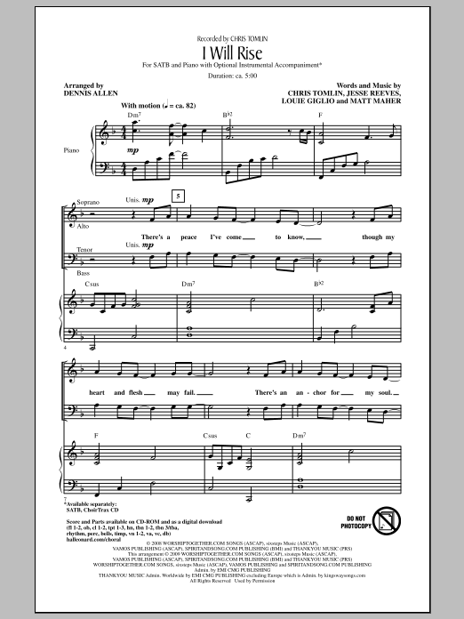 Dennis Allen I Will Rise sheet music notes and chords. Download Printable PDF.