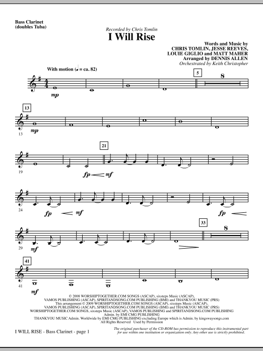 Learn to play Dennis Allen I Will Rise - Bass Clarinet (sub. Tuba) sheet music for Choir Instrumental Pak in minutes. Dennis Allen I Will Rise - Bass Clarinet (sub. Tuba) sheet music notes and chords. Download Printable PDF.