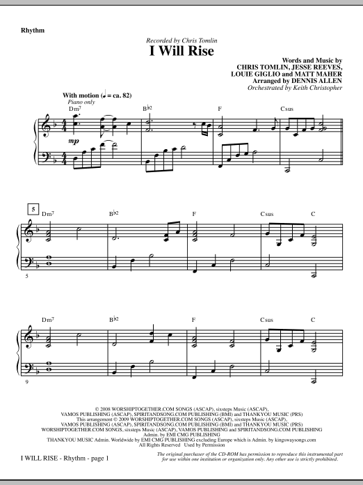 Learn to play Dennis Allen I Will Rise - Rhythm sheet music for Choir Instrumental Pak in minutes. Dennis Allen I Will Rise - Rhythm sheet music notes and chords. Download Printable PDF.