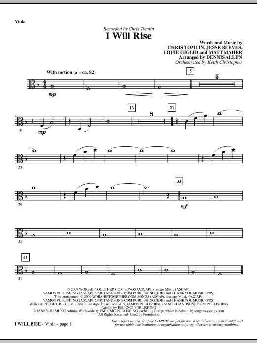 Learn to play Dennis Allen I Will Rise - Viola sheet music for Choir Instrumental Pak in minutes. Dennis Allen I Will Rise - Viola sheet music notes and chords. Download Printable PDF.