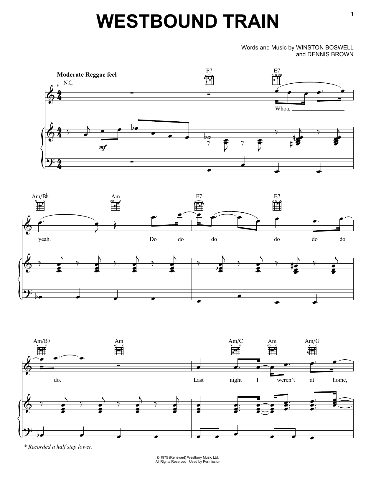 Dennis Brown Westbound Train sheet music notes and chords. Download Printable PDF.