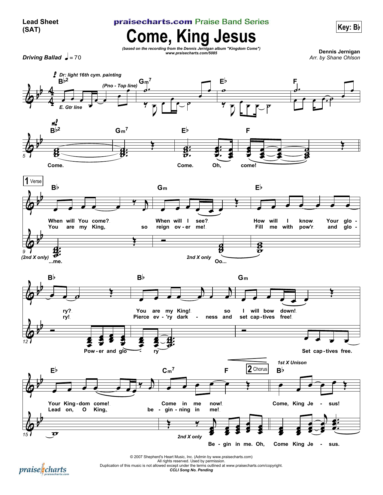 Dennis Jernigan Come King Jesus sheet music notes and chords. Download Printable PDF.