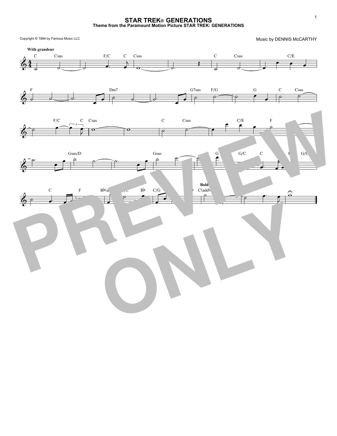 Dennis McCarthy Star Trek Generations sheet music notes and chords. Download Printable PDF.