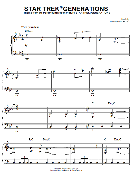 Learn to play Dennis McCarthy Star Trek(R) Generations sheet music for Piano Solo in minutes. Dennis McCarthy Star Trek(R) Generations sheet music notes and chords. Download Printable PDF.