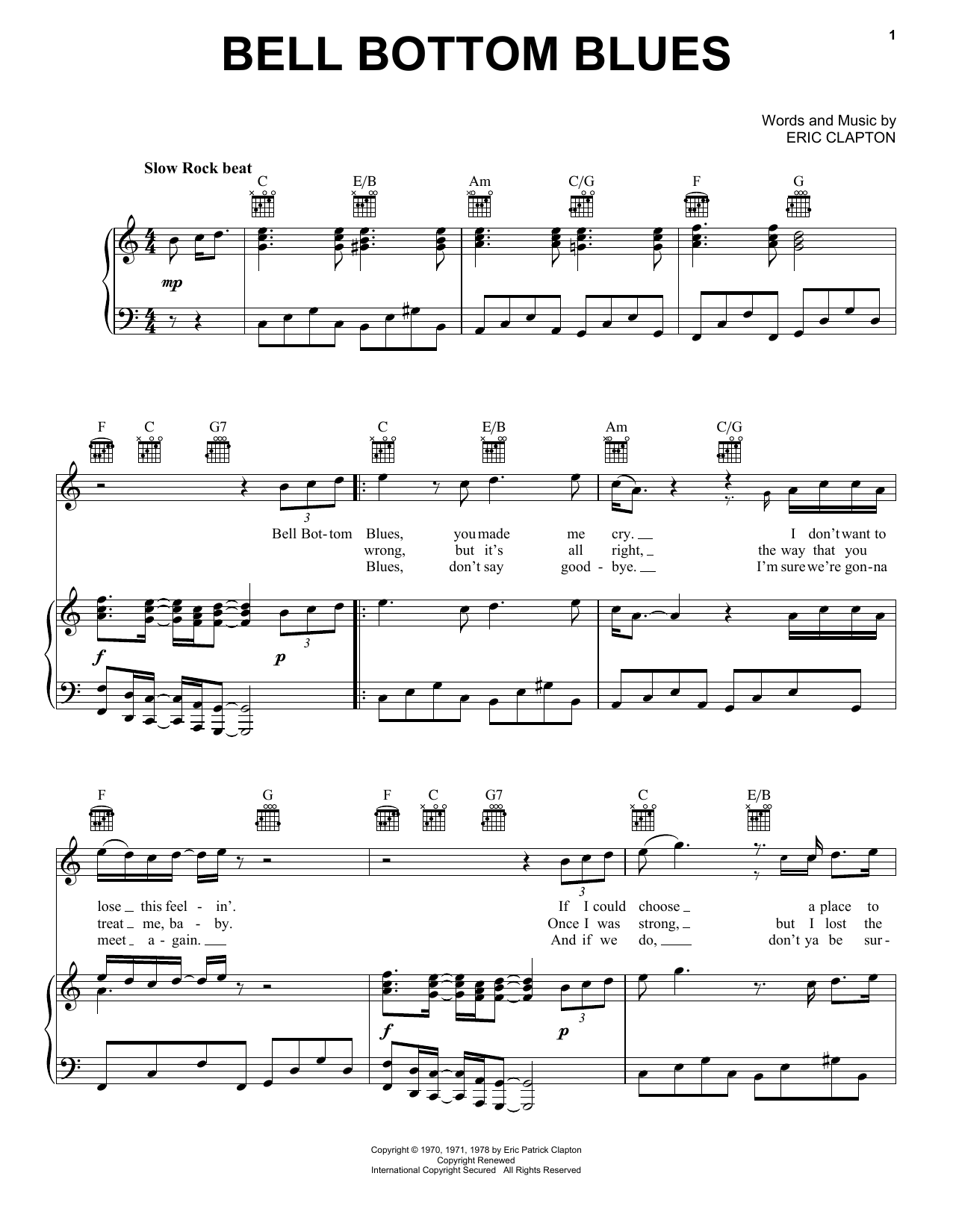 Derek And The Dominos Bell Bottom Blues sheet music notes and chords. Download Printable PDF.