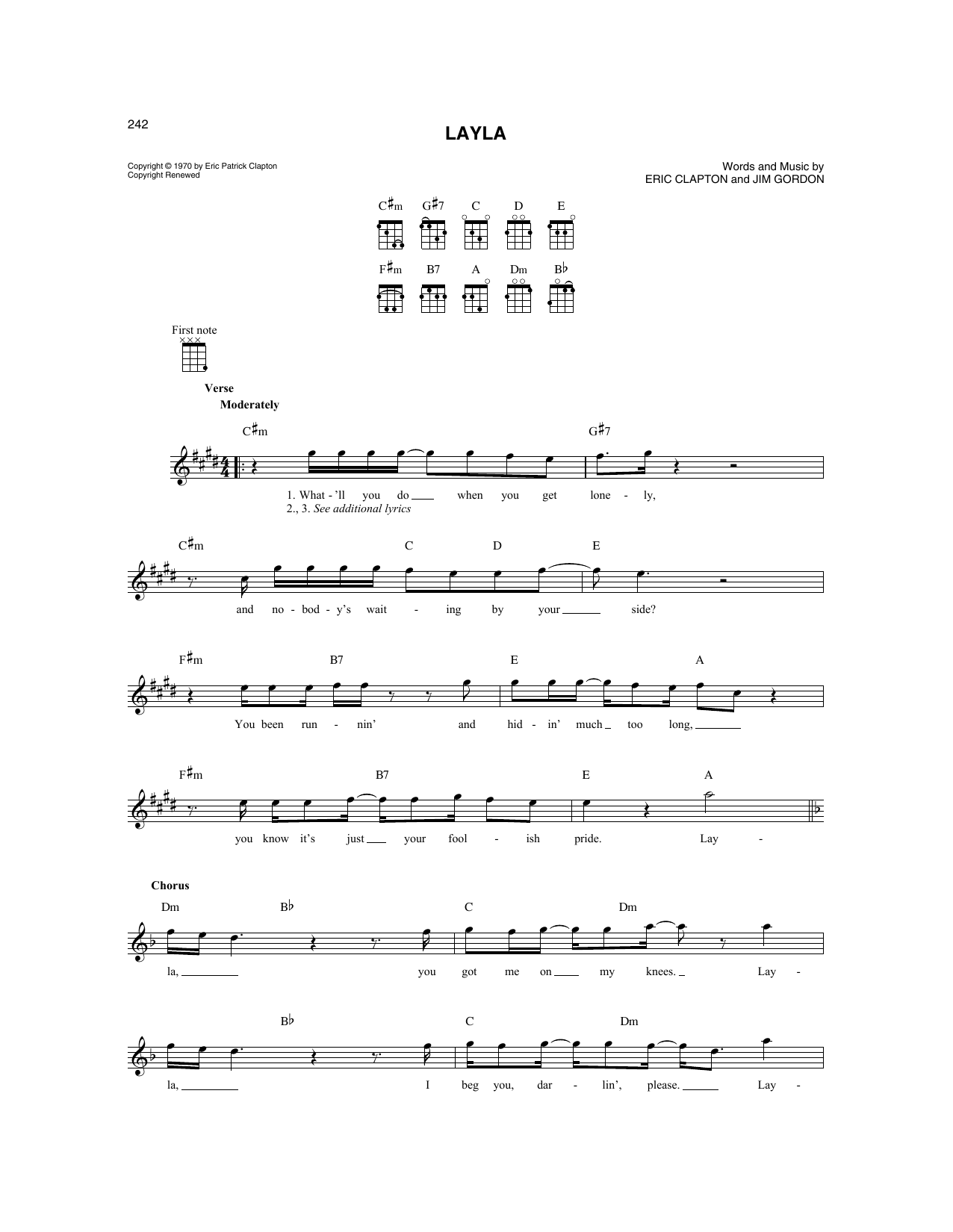 Derek And The Dominos Layla sheet music notes and chords. Download Printable PDF.