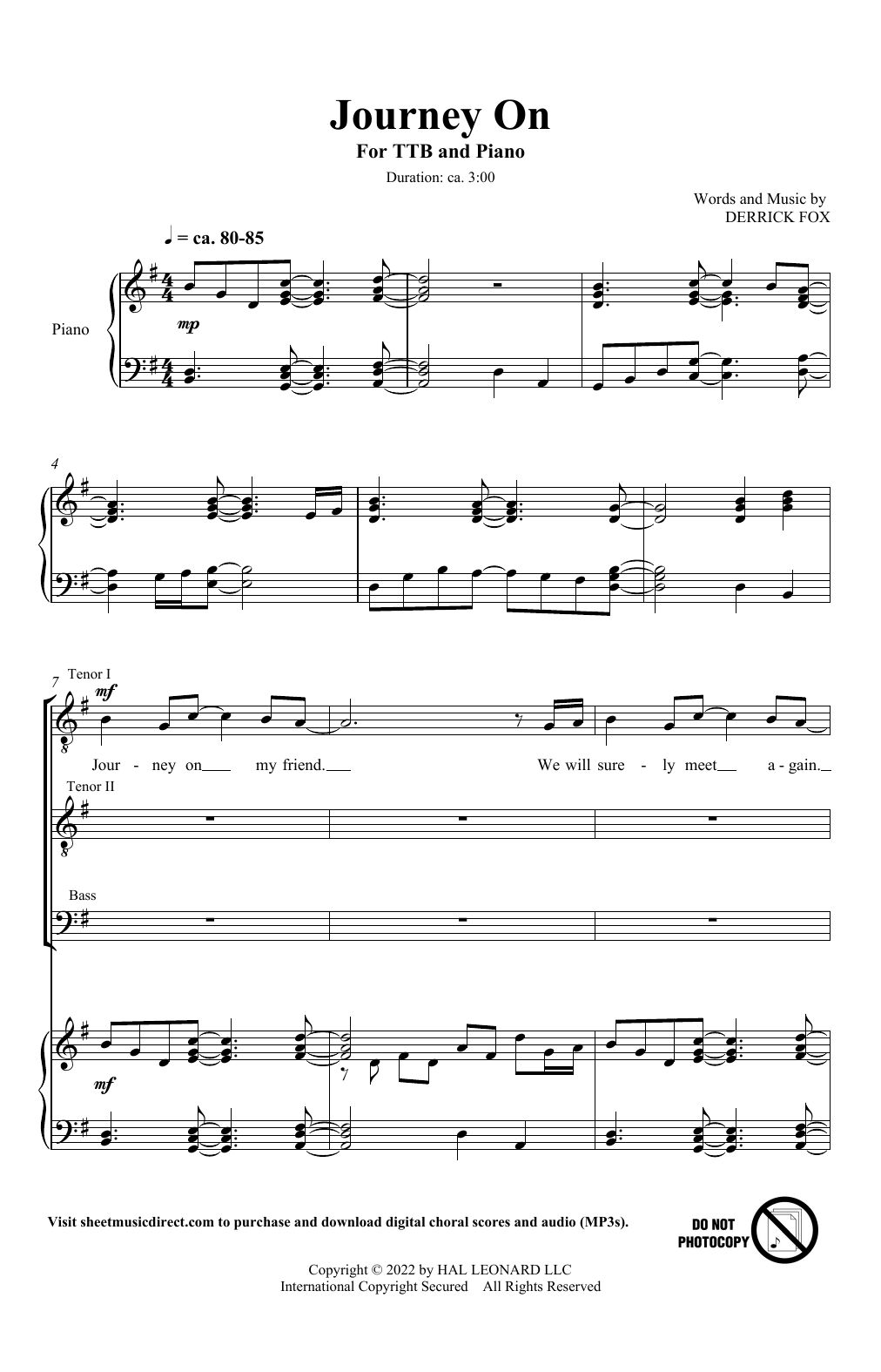 Derrick Fox Journey On sheet music notes and chords. Download Printable PDF.