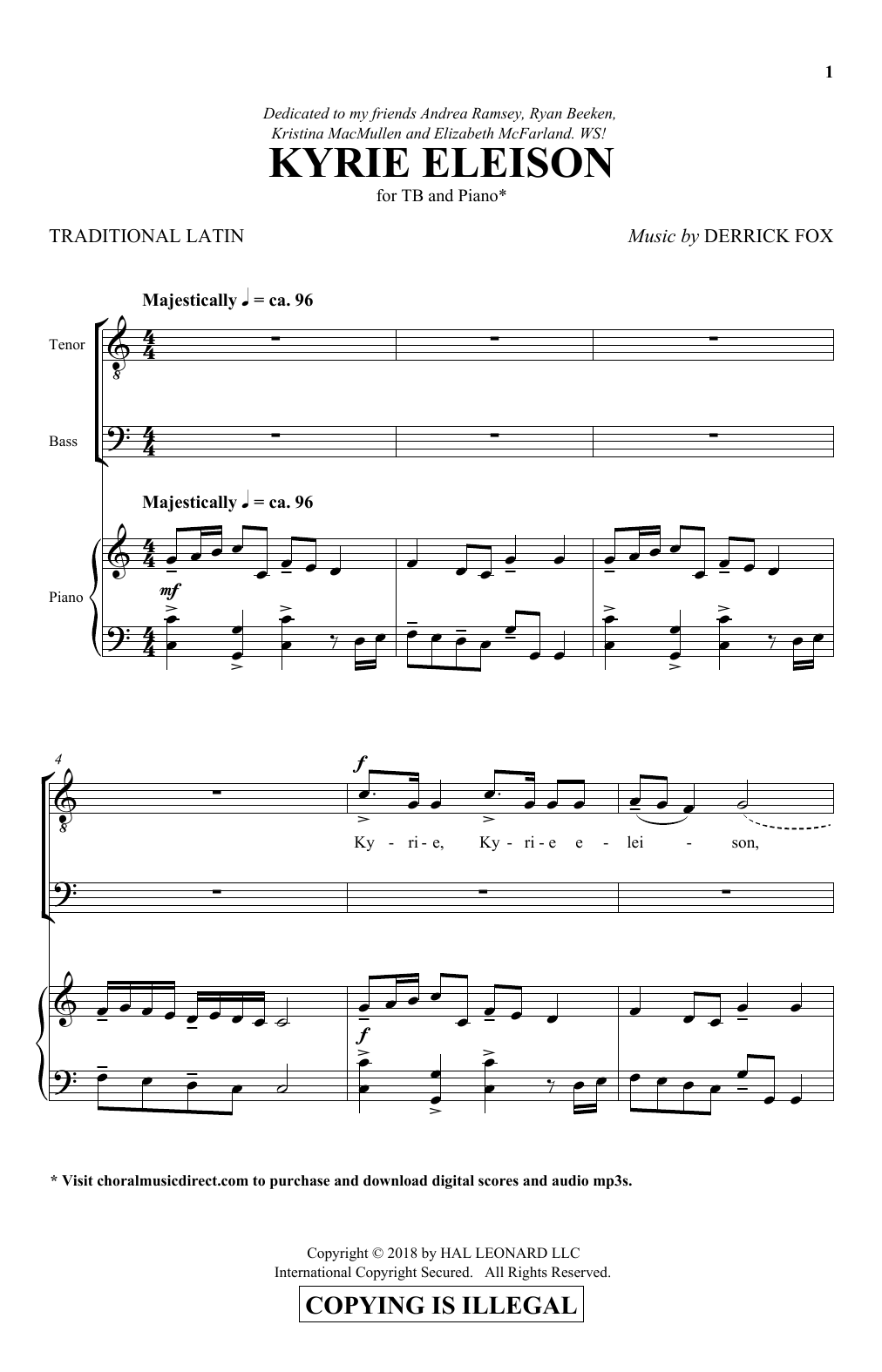 Learn to play Derrick Fox Kyrie Eleison sheet music for TB Choir in minutes. Derrick Fox Kyrie Eleison sheet music notes and chords. Download Printable PDF.