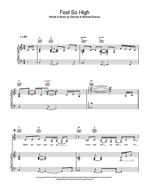 Des'ree Feel So High sheet music notes and chords. Download Printable PDF.