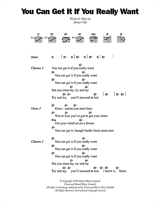 Desmond Dekker You Can Get It If You Really Want Sheet Music Pdf Notes Chords Reggae Score Guitar Chords Lyrics Download Printable Sku 45913