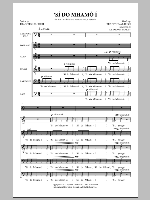 Learn to play Desmond Earley Si Do Mhamo I sheet music for SATB Choir in minutes. Desmond Earley Si Do Mhamo I sheet music notes and chords. Download Printable PDF.